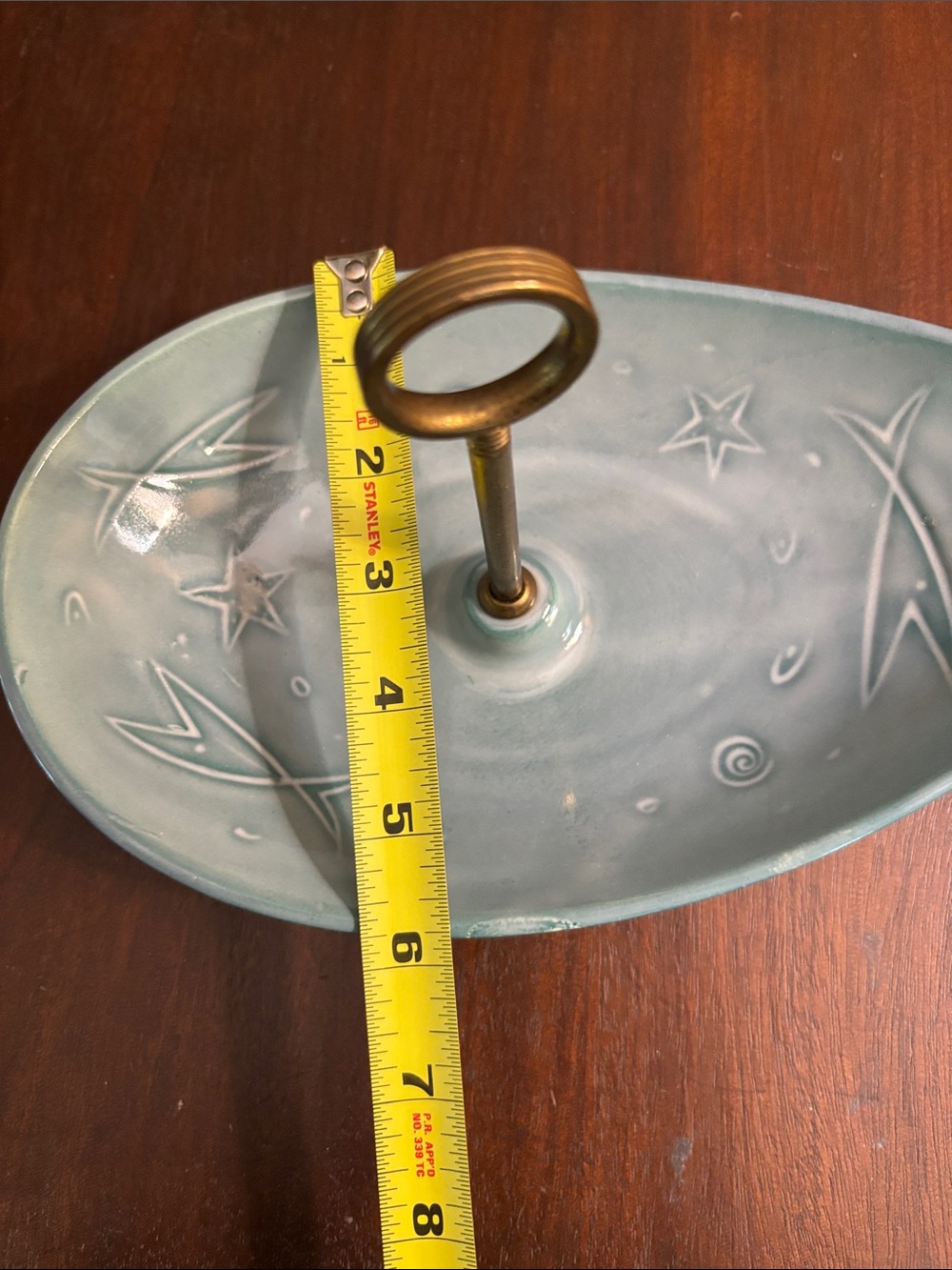 Vintage Mid Century Modern Atomic Starburst Ceramic Serving Tray Metal Handle - Picture 9 of 11
